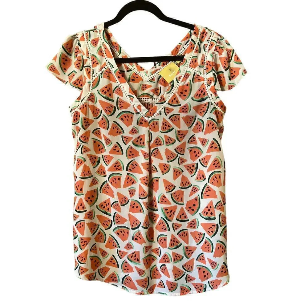 Maeve Watermelon Print Blouse - Pink and Green